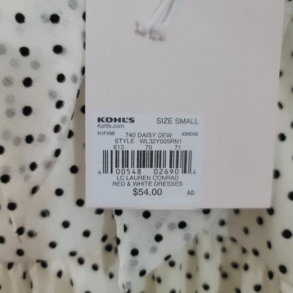 NWT LC Lauren Conrad White & Black Polka Dot Tie Front Babydoll Dress - Small - Picture 5 of 6